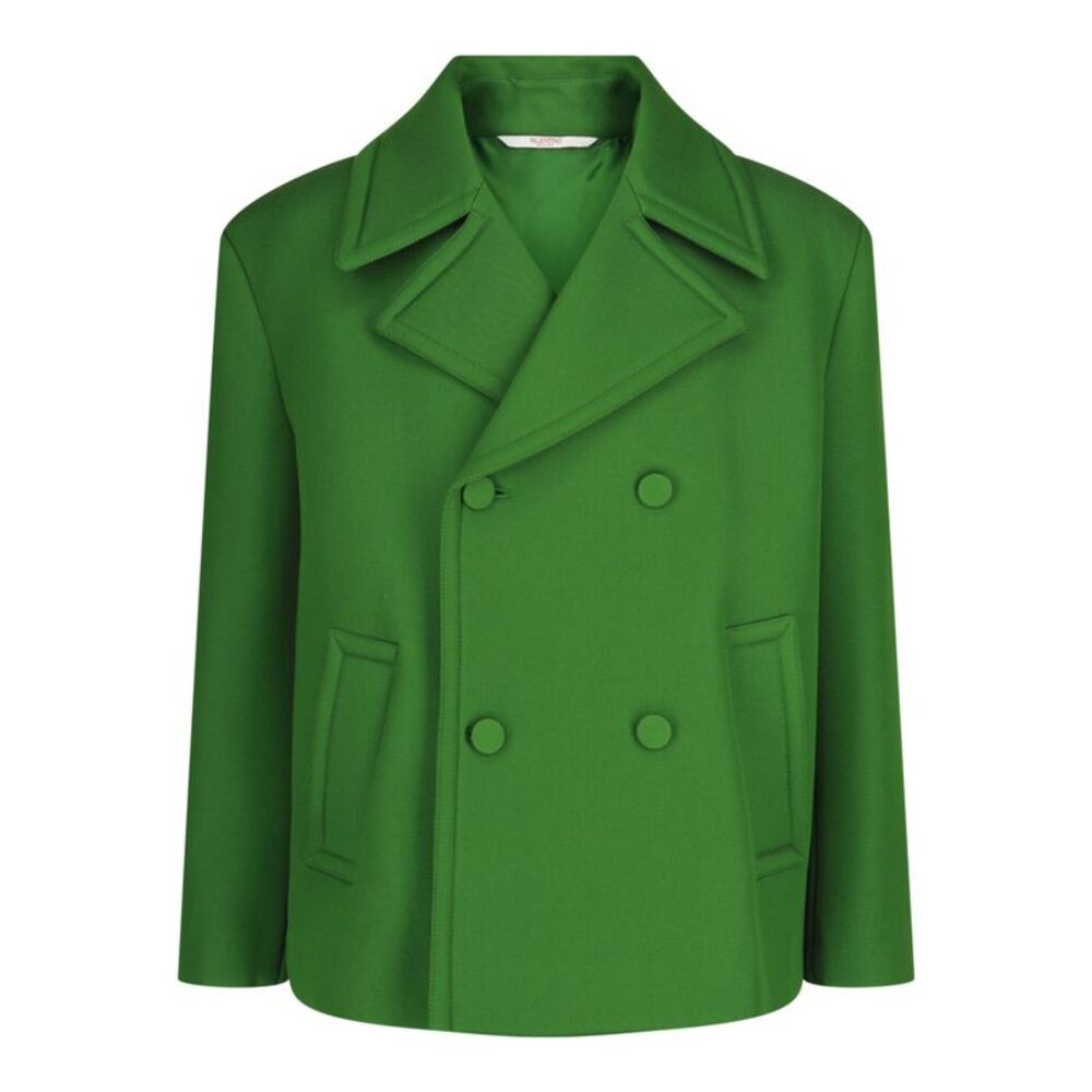 Valentino Oversized Technical Wool Peacoat Green Mens
